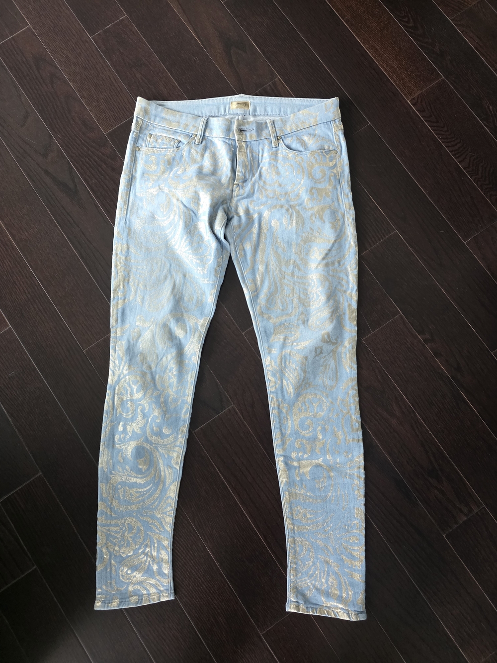 MOTHER Light Blue Metallic print denim Jeans - Picture 2 of 9